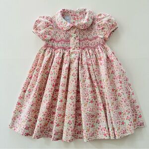 Little English Girls 4 Pink Floral Smocked Collared Dress Spring Summer Party